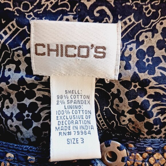 Chico's Size 3, Denim Jacket, Dark Blue, Embellished, Beautifully Lined, 3 = XL - Picture 2 of 12
